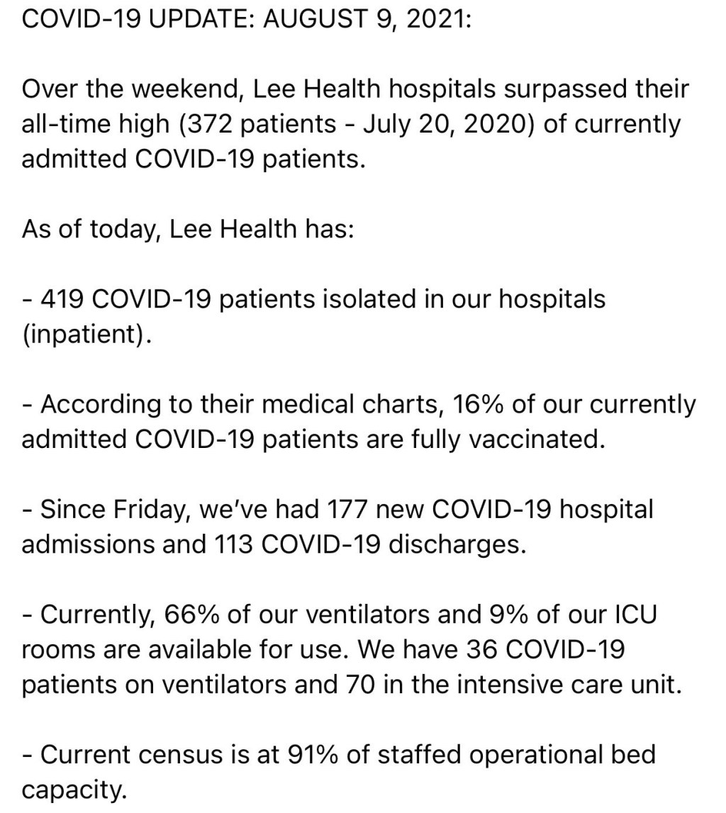 Florida, Lee County. New Record for Covid. Lee Health.